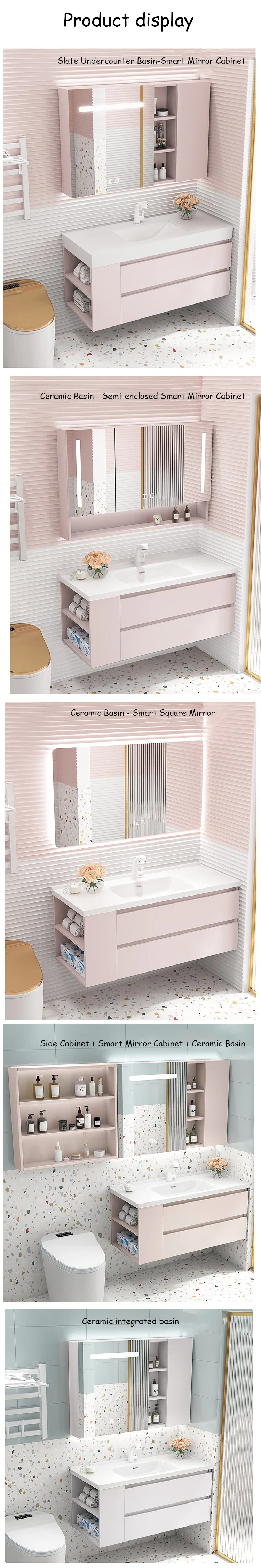Modern Style Pink Single Bathroom Vanity Factory Customized Washroom Wall Hung Mounted Single Sink Bathroom Furniture