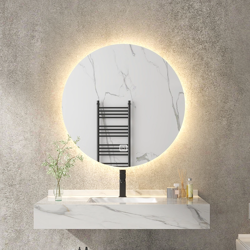 Espejos Modern Round Circle Wall Bathroom Cabinet Touch Screen Smart LED Mirror