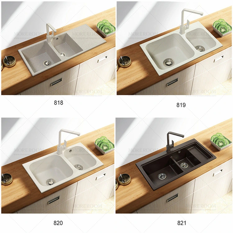 Wholesale Double Bowl Kitchen Quartz Countertop Sink with Drainboard