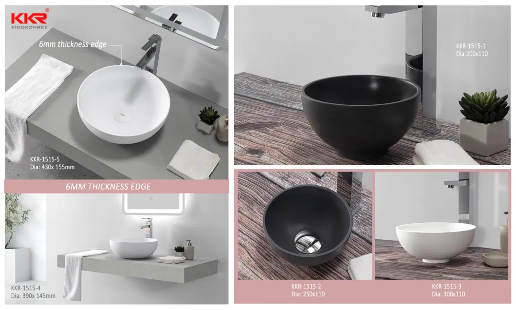 Solid Surface Stone Resin Single Bowl Bathroom Sink Bowl Above Counter Table Top Wash Basin Round Countertop Sink White Black