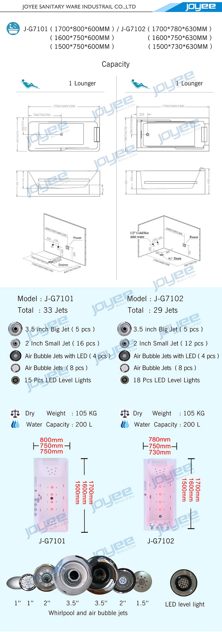 Joyee SPA Tub Manufacturer 1 People Massage Bath Indoor Hot Tub Whirlpools