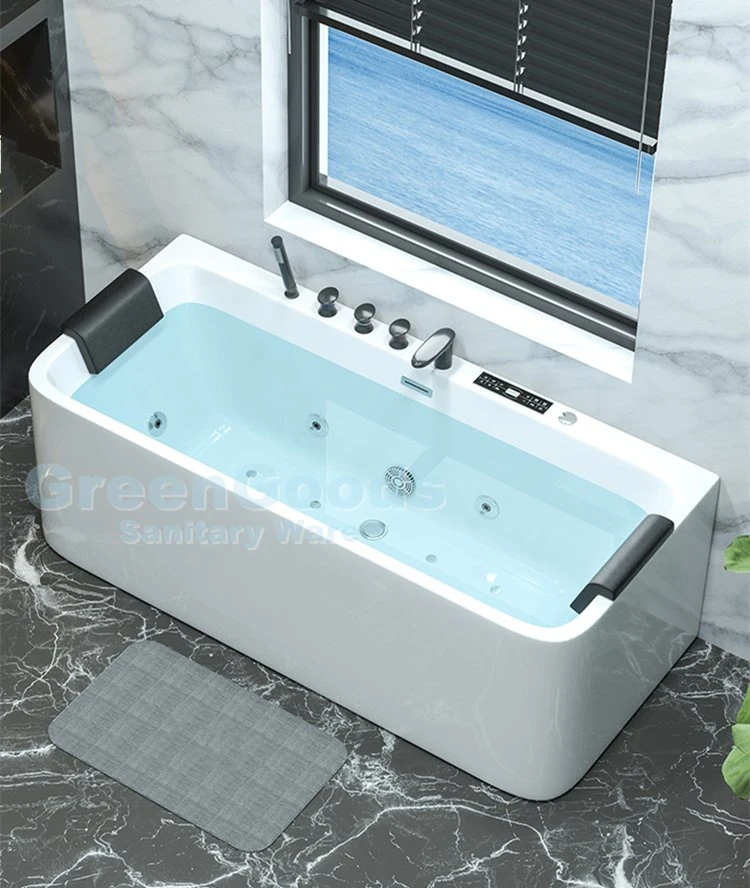 CE Custom Indoor China Home Bathroom SPA Soaking Shower Big Tub Two People Acrylic Freestanding Jets Whirlpool Massage Bathtub