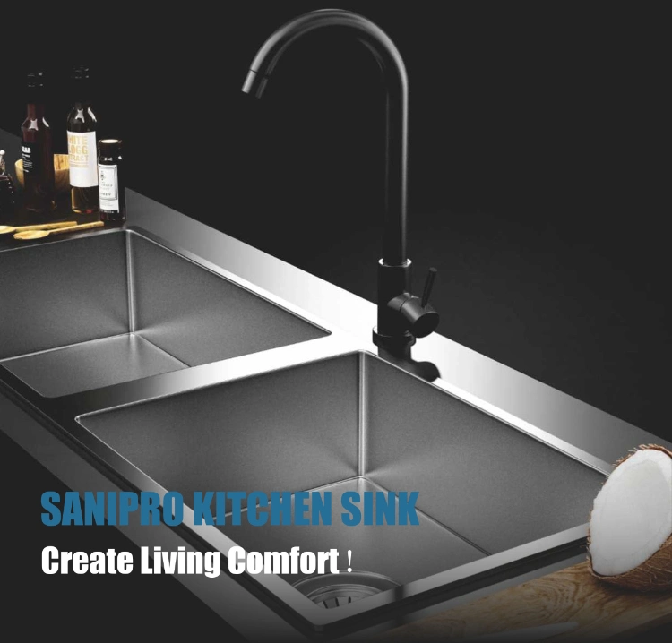 Sanipro Black Double Bowl Household Cleaning Composite Granite Quartz Kitchen Sink