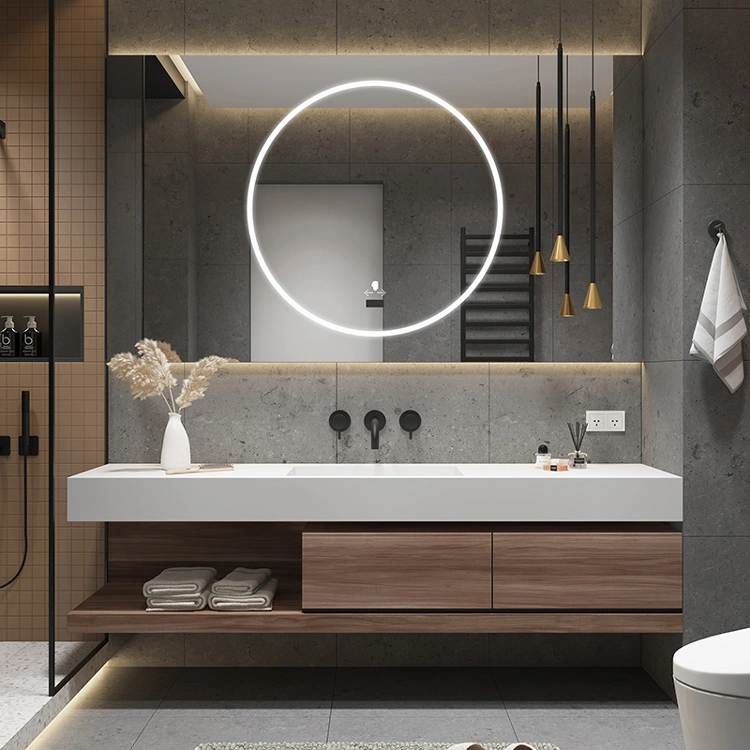 Modern Wooden Bathroom Cabinet Sintered Stone Vanity Countertop Luxury Bath Furniture Combo