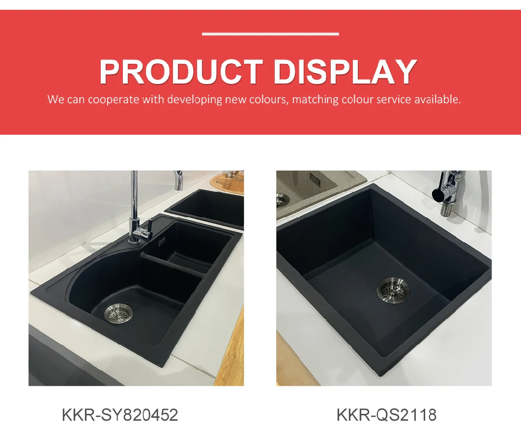 Kingkonree Square Resin Black Artificial Stone Bathroom and Undermount Sink Quartz Kitchen Sink