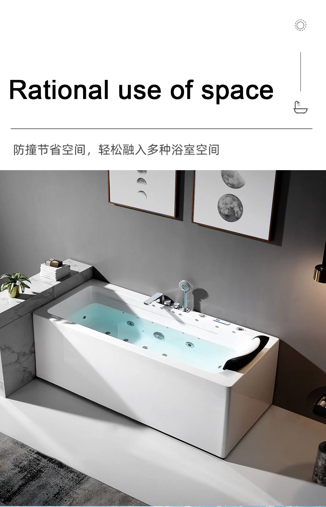 Hotel Family Sanitary Ware Bathroom Acrylic Bathtub with Whirlpool Massage