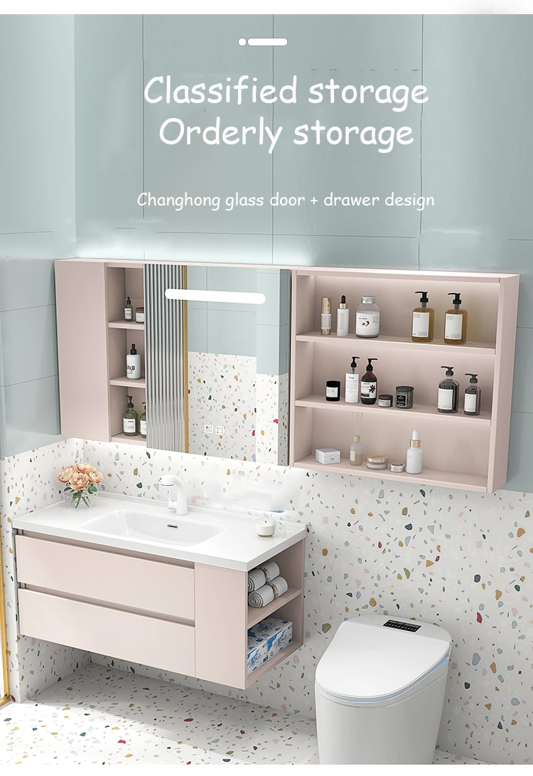 Modern Style Pink Single Bathroom Vanity Factory Customized Washroom Wall Hung Mounted Single Sink Bathroom Furniture