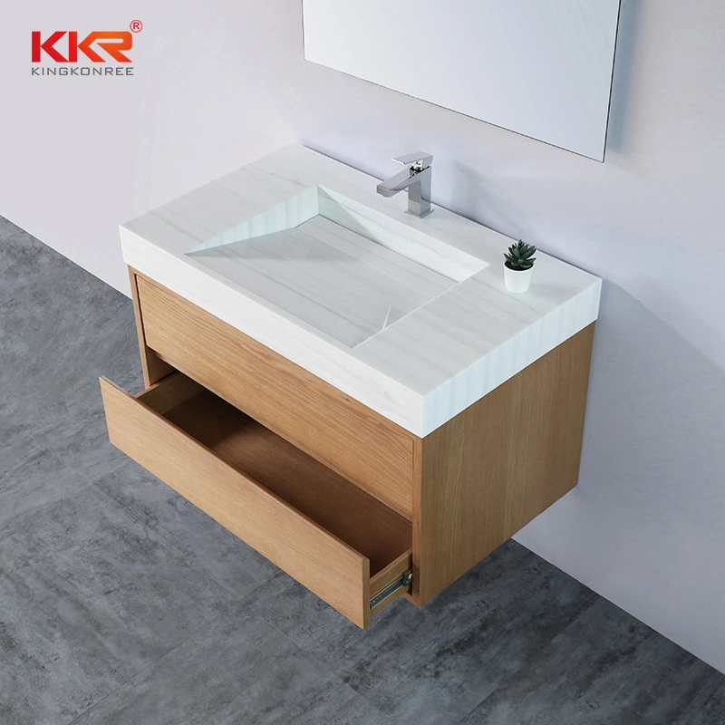 Various Us Sizes Marble Looks Vanity Sink Kkr Solid Surface Integrated Vanity Cabinet Washing Sink for Bathroom