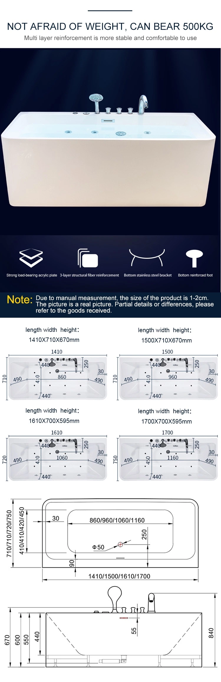 Kohler OEM Waltmal Freestanding Bathtub with Massage Jet