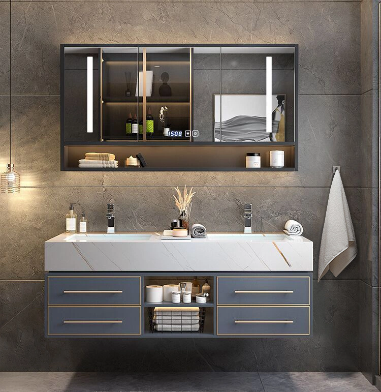 Black Gold Rock Plate Integrated Basin Suspended Bathroom Cabinet