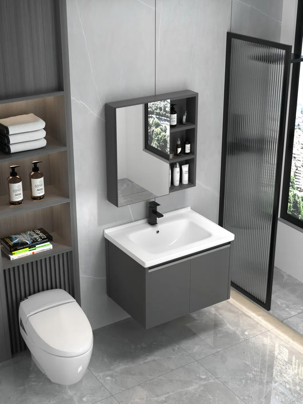 Simple Design Bathroom Cabinet Vanity Accessory Set Wall Mounted Bathroom Sink Furniture