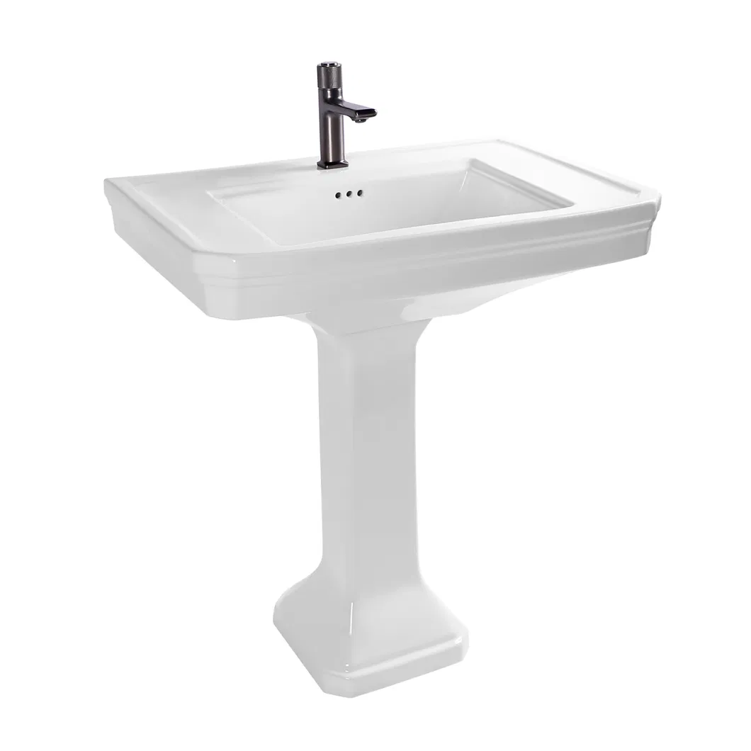 Traditional Design Rectangle Sanitary Ware Oversized Cupc Certified Vanity Bathroom Ceramic Porcelain Two Piece Freestanding Pedestal Washing Basin Furniture