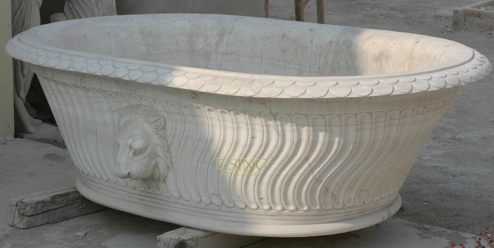 Home Used Cheap Natural Stone Bath Tub Yellow Marble Round Stone Bathtub for Fat People