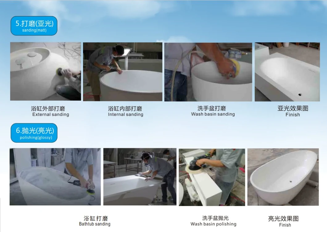 Ressani Yl6119 Freestanding Artificial Stone Resin Stone Composite Acrylic Soaking Bathtub