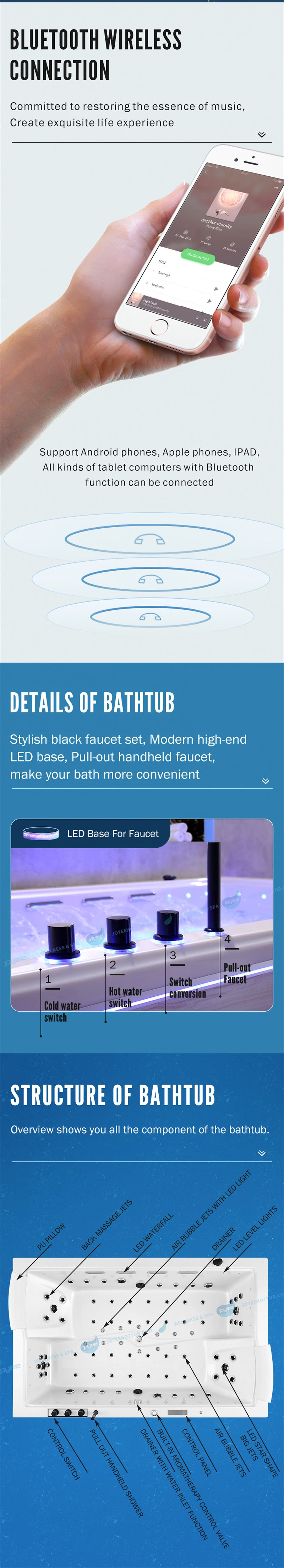 Luxury 2 People Rectangle Indoor Bathroom Bubble SPA Whirlpool Bathtub