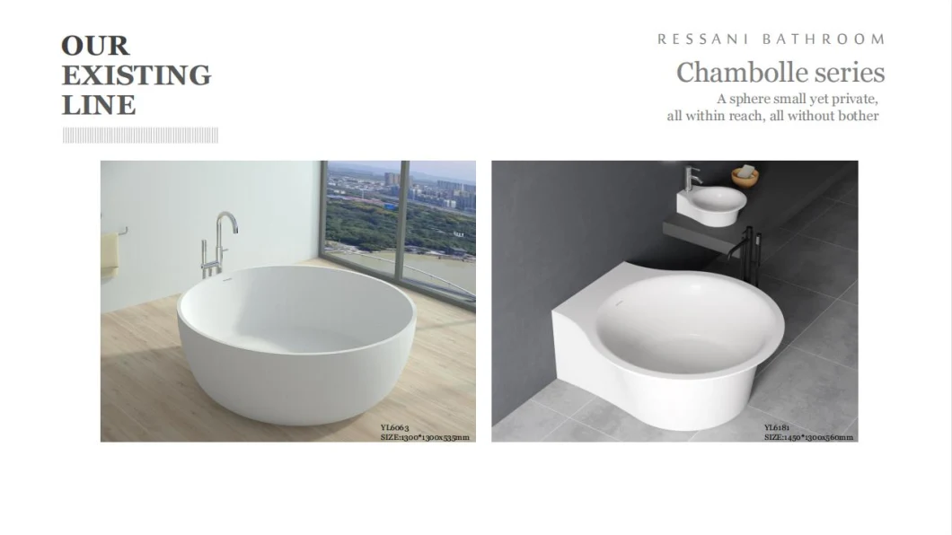 Ressani Yl6119 Freestanding Artificial Stone Resin Stone Composite Acrylic Soaking Bathtub