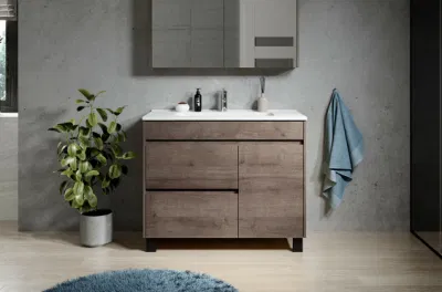Unità di cortesia da bagno 100 cm marrone lavabo in quercia