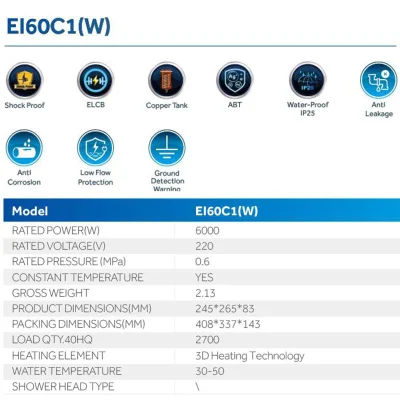 Riscaldatore istantaneo di acqua calda elettrico senza serbatoio Haier ELCB per Bagno dell&prime;hotel sotto il salone termale Sink