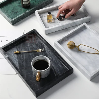 Design personalizzato dimensioni doccia Tray decorativo portaoggetti rettangolare Bianco Carrara Vassoi in marmo