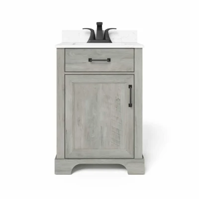 Lavandino singolo grigio lavorato in legno duro tradizionale lavandino per bagno spazioso armadio Con Armadi a cassetto con cerniera Soft-Close
