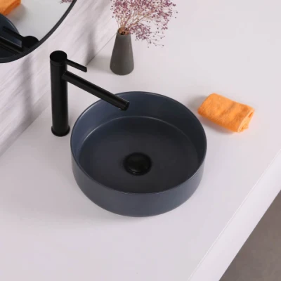 Armadietto esterno Lavare a mano Lavabo De Couleur giallo opaco Lavandino rotondo in ceramica da tavolo con lavandino per bagno
