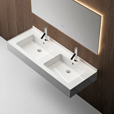 Nuovo design Bianco acrilico sporco-resistente pietra artificiale armadio rettangolo bagno Lavelli del serbatoio