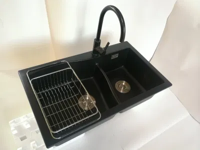  Più economico pietra di quarzo cucina inchiostro Commercial doppio bocce Granite Sink