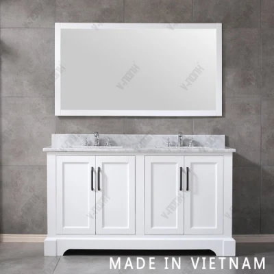 60 pollici bianco indipendente 1 &quot; spessore pietra Top bagno in legno massello Lavandino