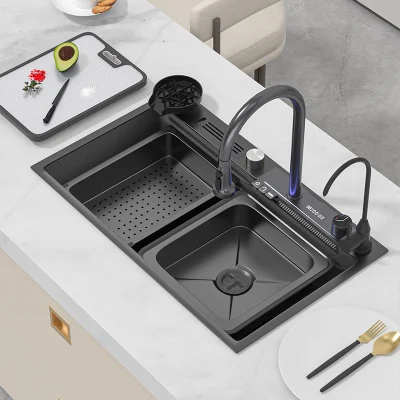  SUS 304 rubinetto da cucina nero in acciaio inox personalizzabile Prezzo del lavandino moderno Multifunctional Waterfall Smart Digital Display