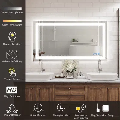 Moderno hotel decorato Design a parete montato senza bordo Vanity Cabinet LED Specchio bagno chiaro