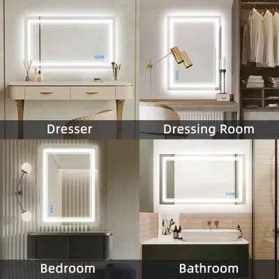 Moderno hotel decorato Design a parete montato senza bordo Vanity Cabinet LED Specchio bagno chiaro