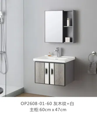 80 cm Set di mobili in alluminio per il bagno Vanity Set di mobili per la casa Lavabo in ceramica Lavavolone a buon mercato Prezzo Specchio Cabinet