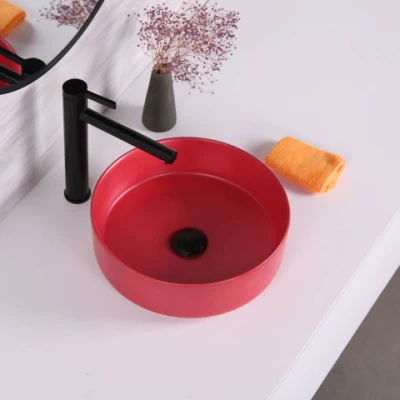 Armadietto esterno Lavare a mano Lavabo De Couleur giallo opaco Lavandino rotondo in ceramica da tavolo con lavandino per bagno