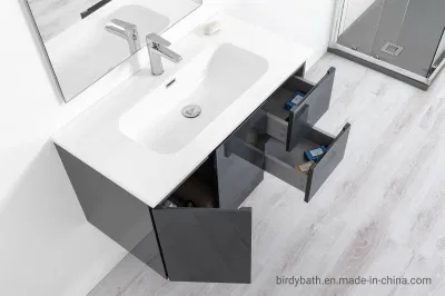 Armadietto moderno per bagno sospeso da 100 cm in grigio lucido con lavandino E Specchia