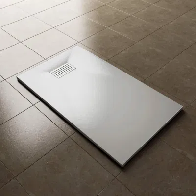  Piatto doccia SMC bianco rettangolare a basso profilo con finitura in pietra