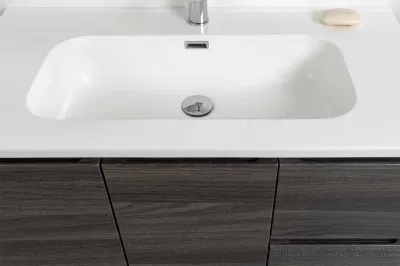 Armadio bagno 80 cm sospeso con lavandino in ceramica 2 porte 2 Cassetti in quercia scura