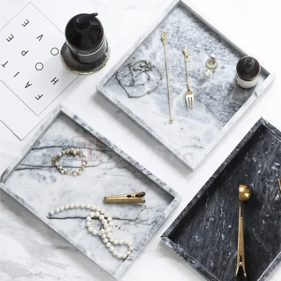 Design personalizzato dimensioni doccia Tray decorativo portaoggetti rettangolare Bianco Carrara Vassoi in marmo