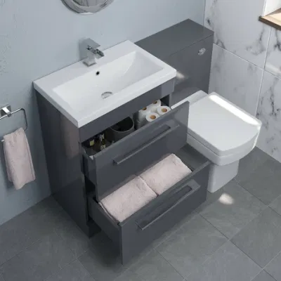 600 mm bagno cassetto Vanity unità bagno WC a vaschetta Cisterna nascosta Grigio lucido