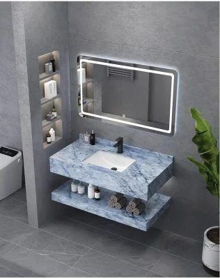  Armadietto a specchio per bagno moderno armadio a parete Bacino in ceramica Lavandino del bagno con mobili in laminato