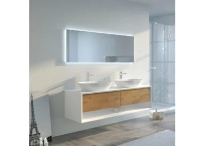  Parete Hung 1600 mm bagno cabinet legno naturale e bianco