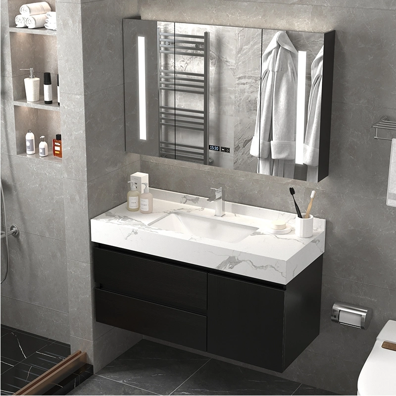 Classic MDF Bathroom Cabinet for Rock Wash Basin Bathroom Vanity with LED Smart Mirror