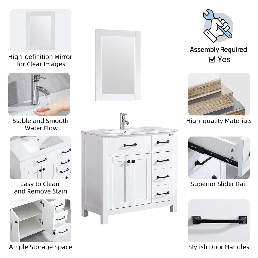 Aluminum MDF Home Decor Double Sinks Free-Standing Bathroom Vanity Cosmetic Makeup Mirror with Ceramics Top and LED Mirror Storge Cabinet Furniture