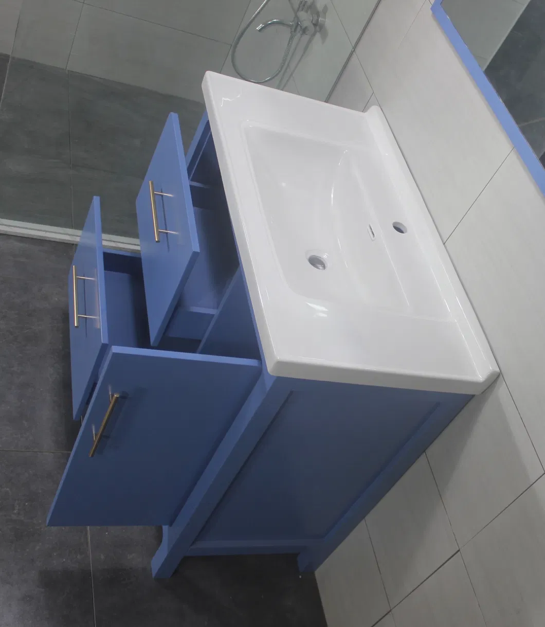 32 Inch Bathroom High Matte Blue Free-Standing Vanity Unit Cabinet Furniture