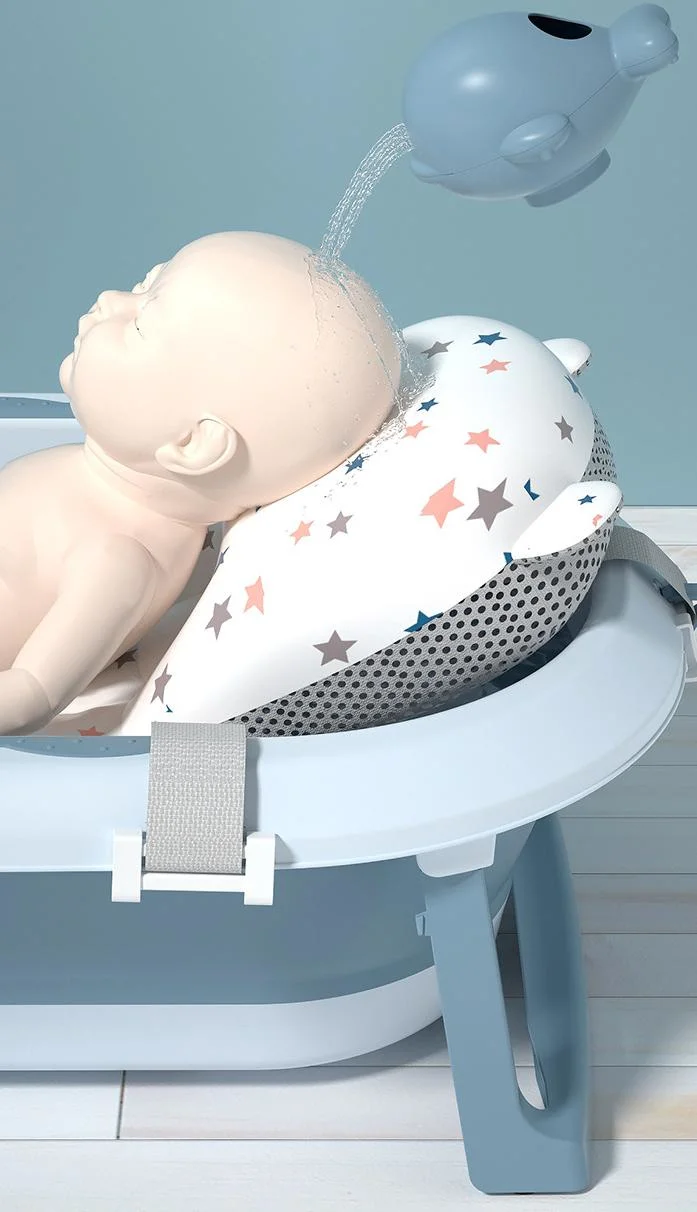 Plastic Newborn Foldable Standing Shower Thermometer Sensing Baby Bathtub