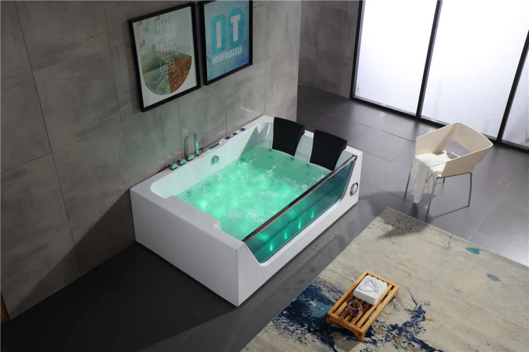 Woma Hot Sale Blue Glass Hydromassage Bathtub Whirlpool Bath Tub (Q411)