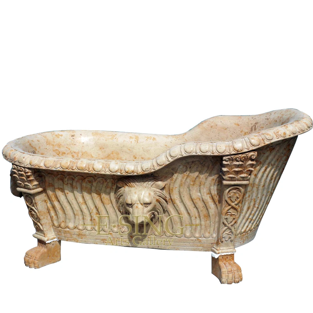 Home Used Cheap Natural Stone Bath Tub Yellow Marble Round Stone Bathtub for Fat People