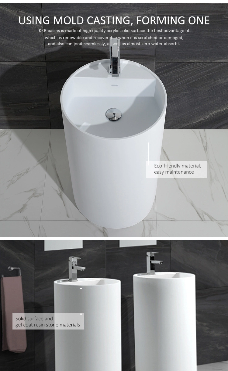 Composite Stone Solid Surface Freestanding Wash Basin Bathroom Pedestal Sink