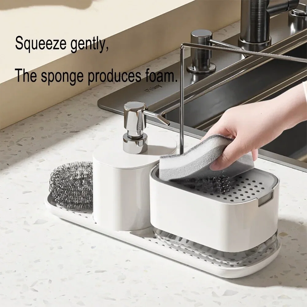 Kitchen Sink Caddy Black Pump Dispenser Dish Soap with Sponge Holder Set for Liquid Soap