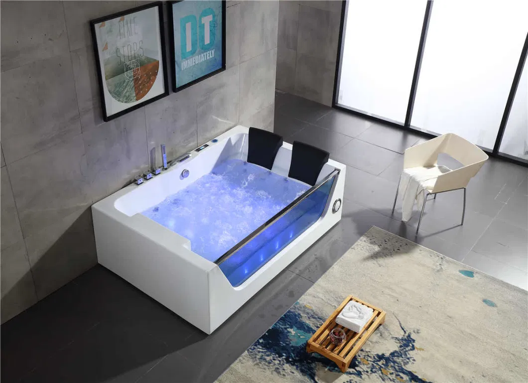 Woma Hot Sale Blue Glass Hydromassage Bathtub Whirlpool Bath Tub (Q411)