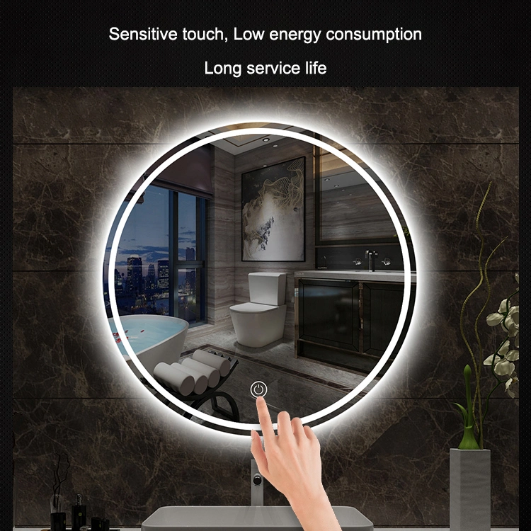 Espejos Modern Round Circle Wall Bathroom Cabinet Touch Screen Smart LED Mirror